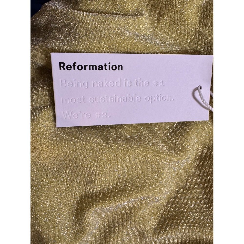 Reformation Jilian Knit Dress Lime Green Sparkle OneShoulder Metallic Mini L New - Picture 6 of 9